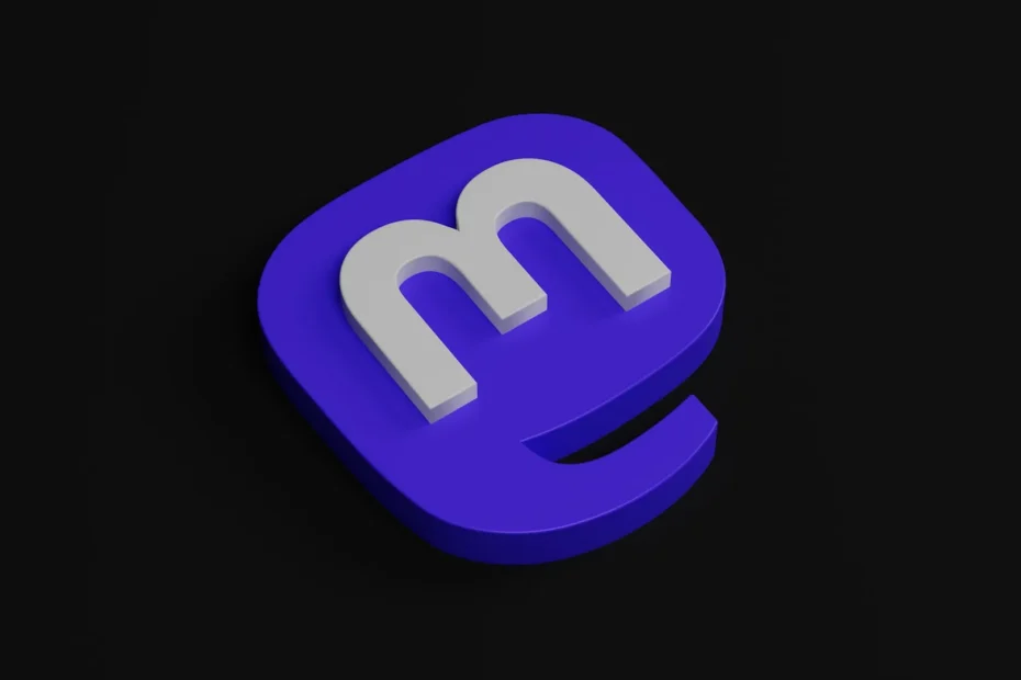 Mastodon purple logo with black background.