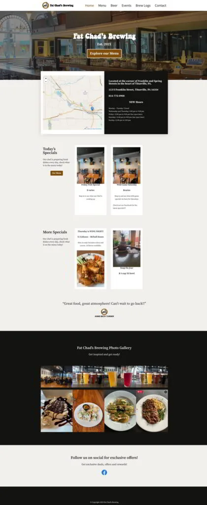 Fat Chad's Brewing website screenshot.