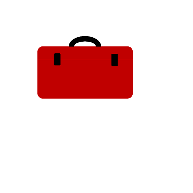 A red toolkit on a white background.