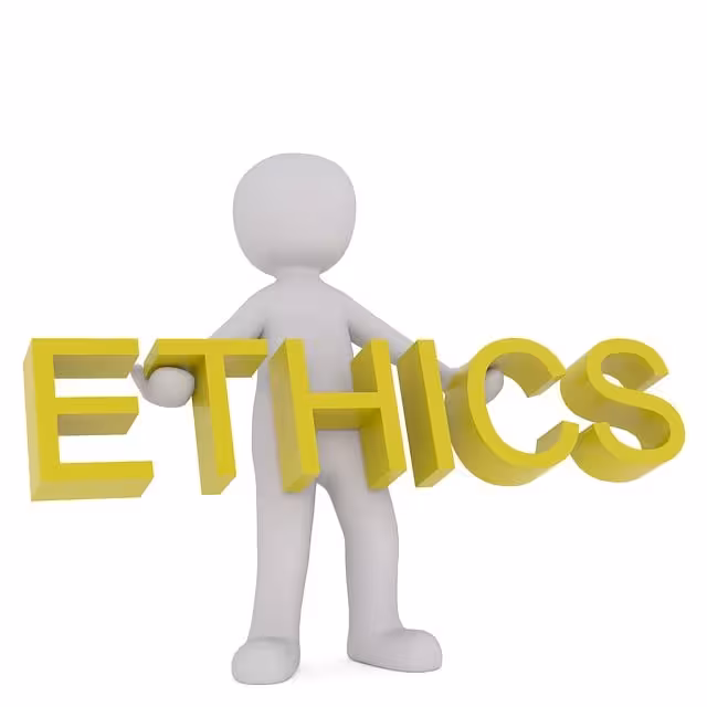 A figure drawing holding up the word -- Ethics.