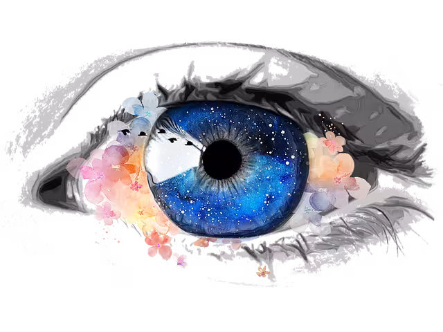 An eye with biophilic elements around it.