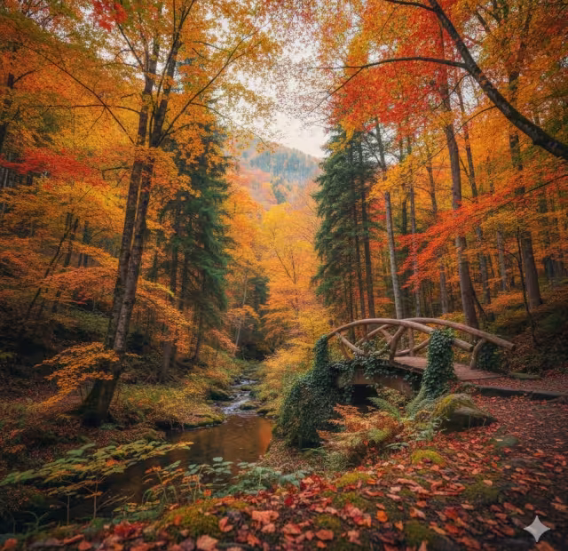 The changing leaf colors in the autumn forest.