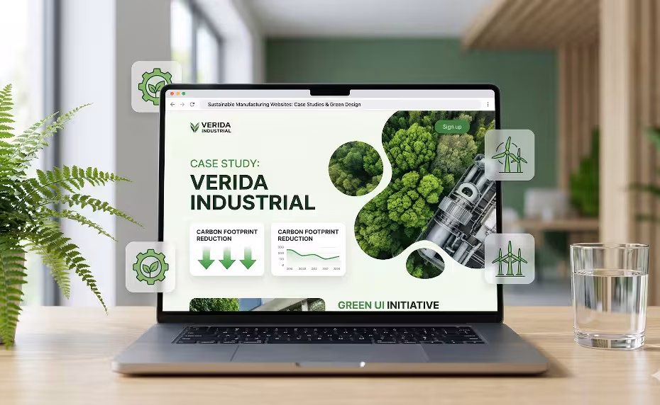 A laptop showing a sustainable manufacturing websites.