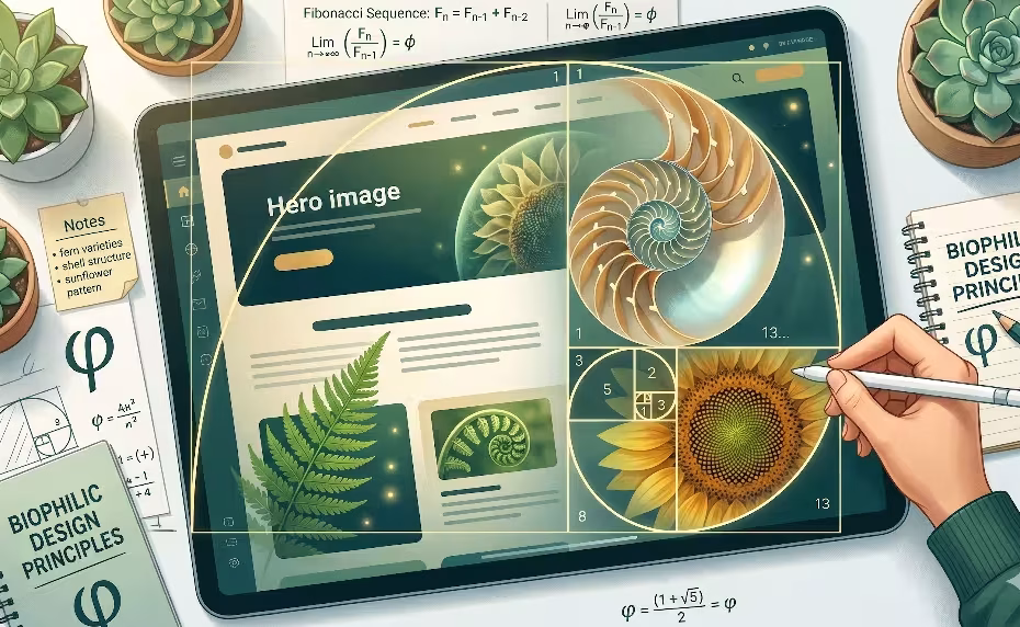 The golden ratio in web design on a tablet.
