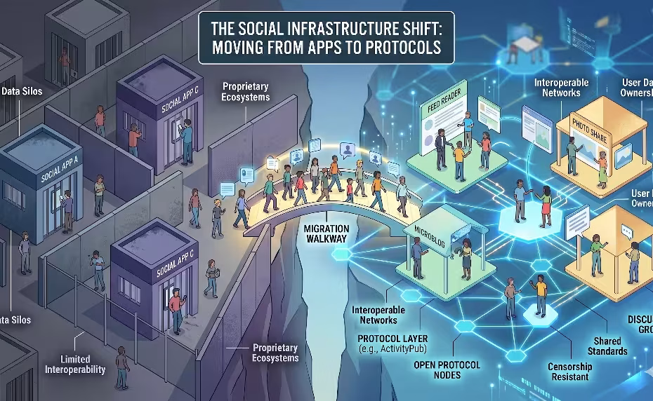 The social infratructure shift - decentralized vs centralized social media.