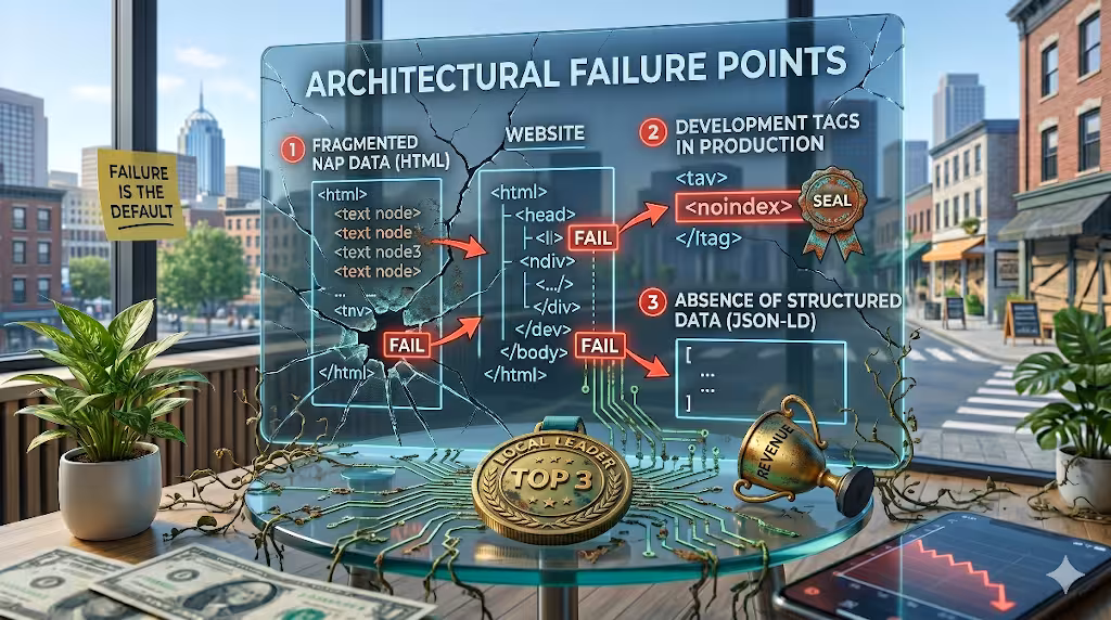 A diagram of architectural failure points in local seo.