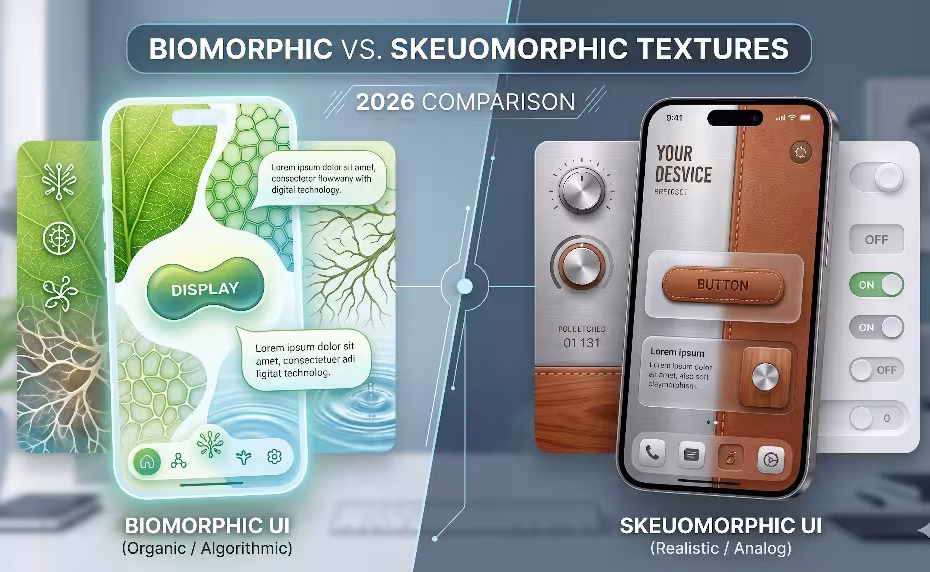 A comparison of biomorphic vs. skeuomorphic textures.