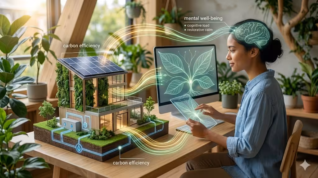 A woman having mental well-being with digital activities.