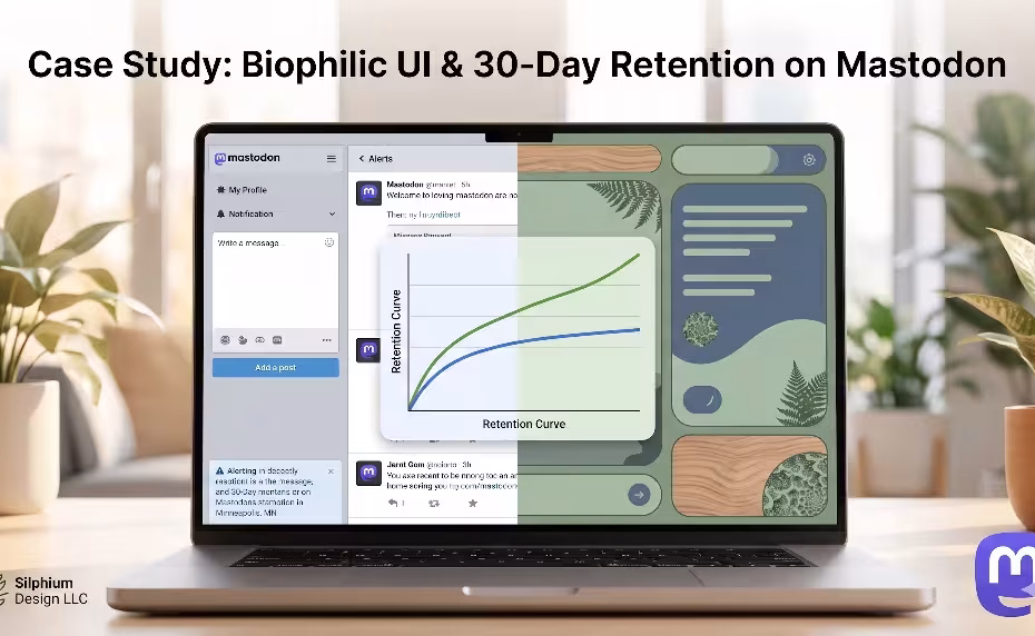 A laptop showing retention on mastodon.