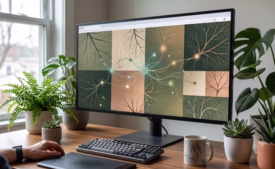 A computer screen with biophilic fractal patterns.