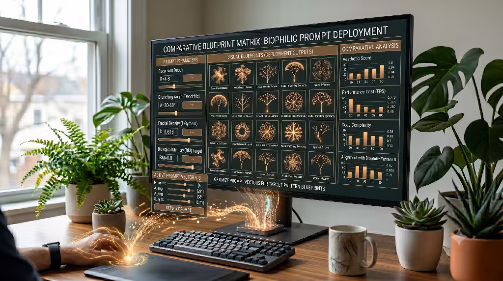 Various biophilic fractal pattern designs on a computer.
