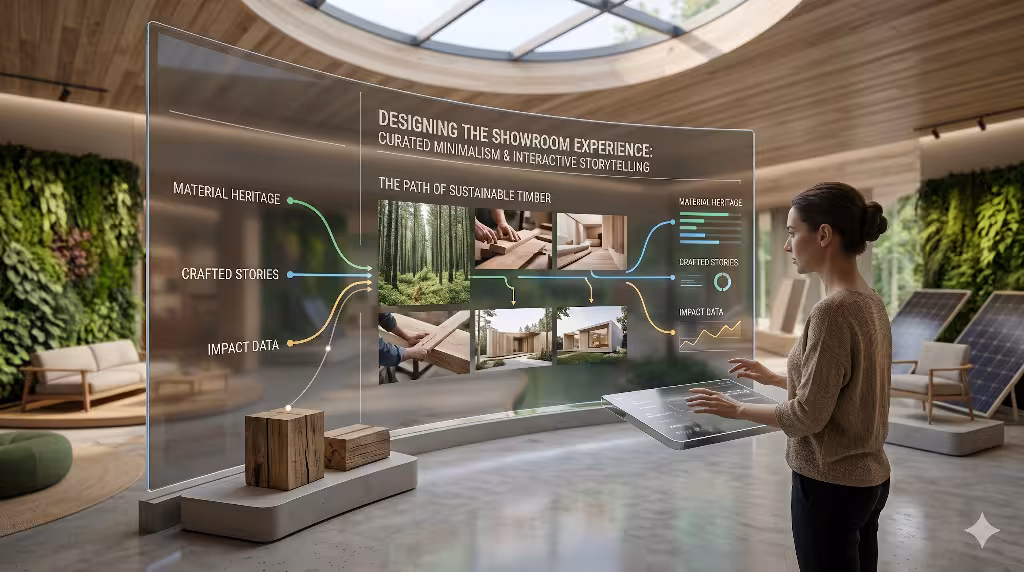 A woman designing the showroom on a computer.