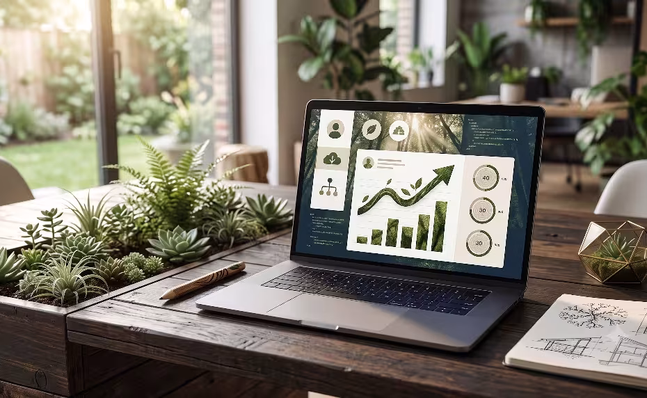A laptop showing the roi of biophilic web design.