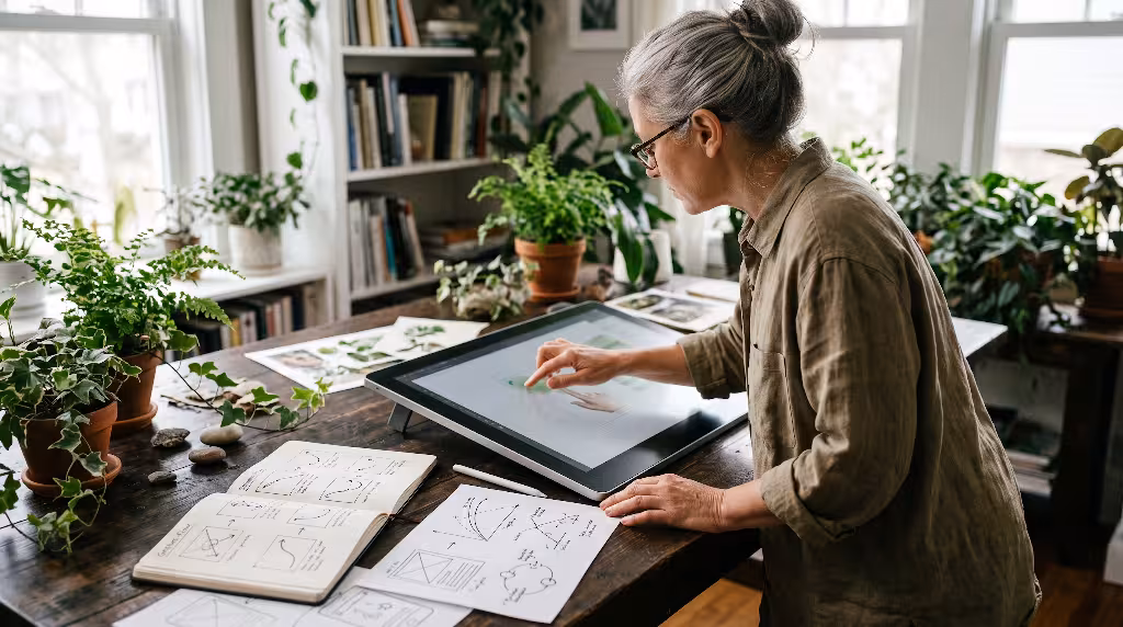 A woman looking at behavioral design.