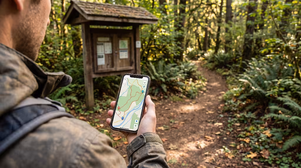 A man using leaflet.js on a smartphone.