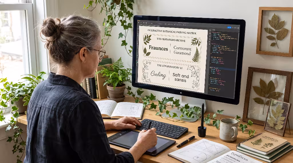 A woman looking at pairing fonts.