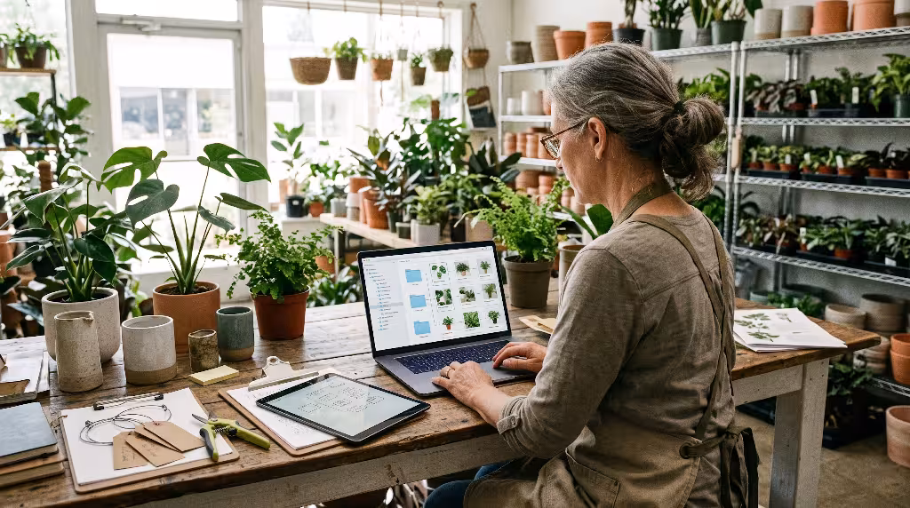 A woman looking at search optimization for Pinterest pins.